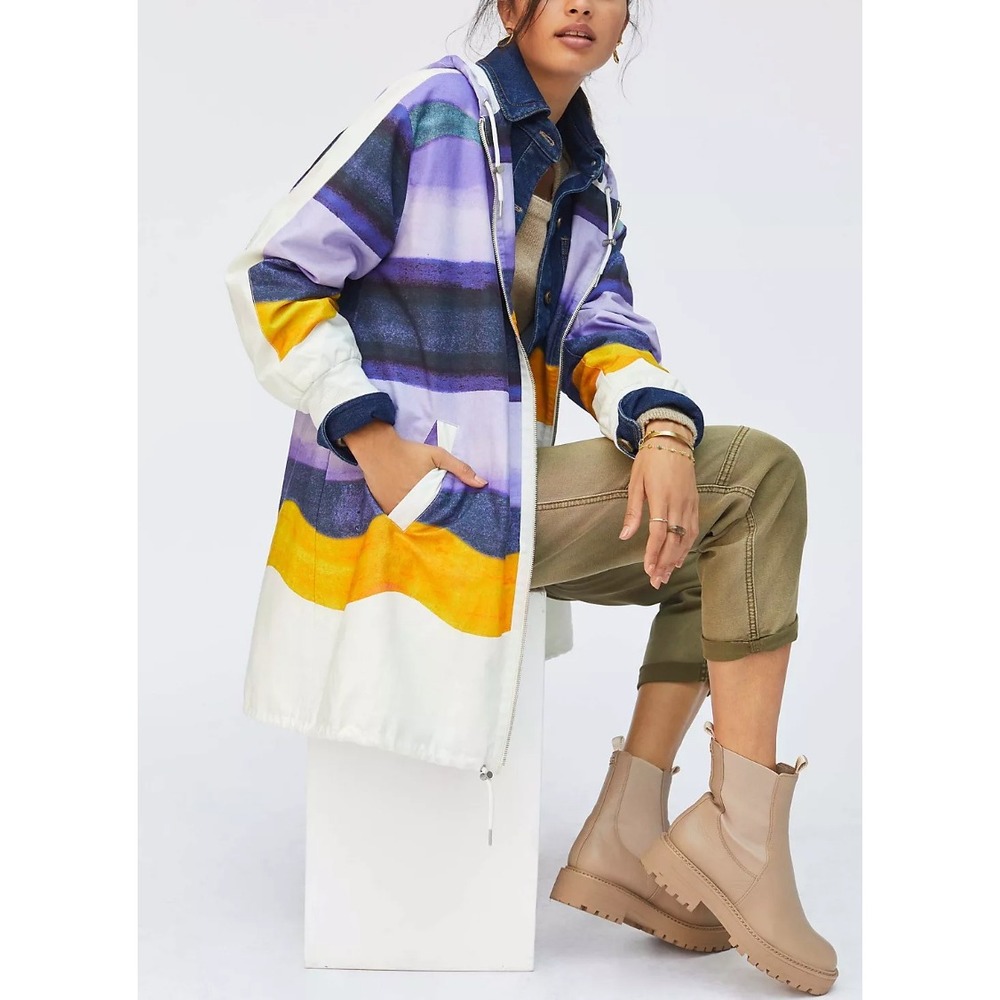 MAEVE x ANTHROPOLOGIE Longline Striped Hooded Windbreaker Jacket